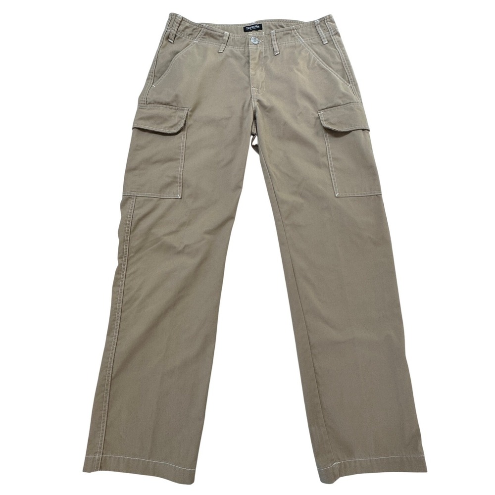 True Religion Cargo Pants Mens 34 Khaki Tan Straight Leg Contrast Stitch Utility